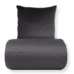 Sengetøj 150x210 cm - 100% bomuldssatin - Klassisk mørkegrå striber
