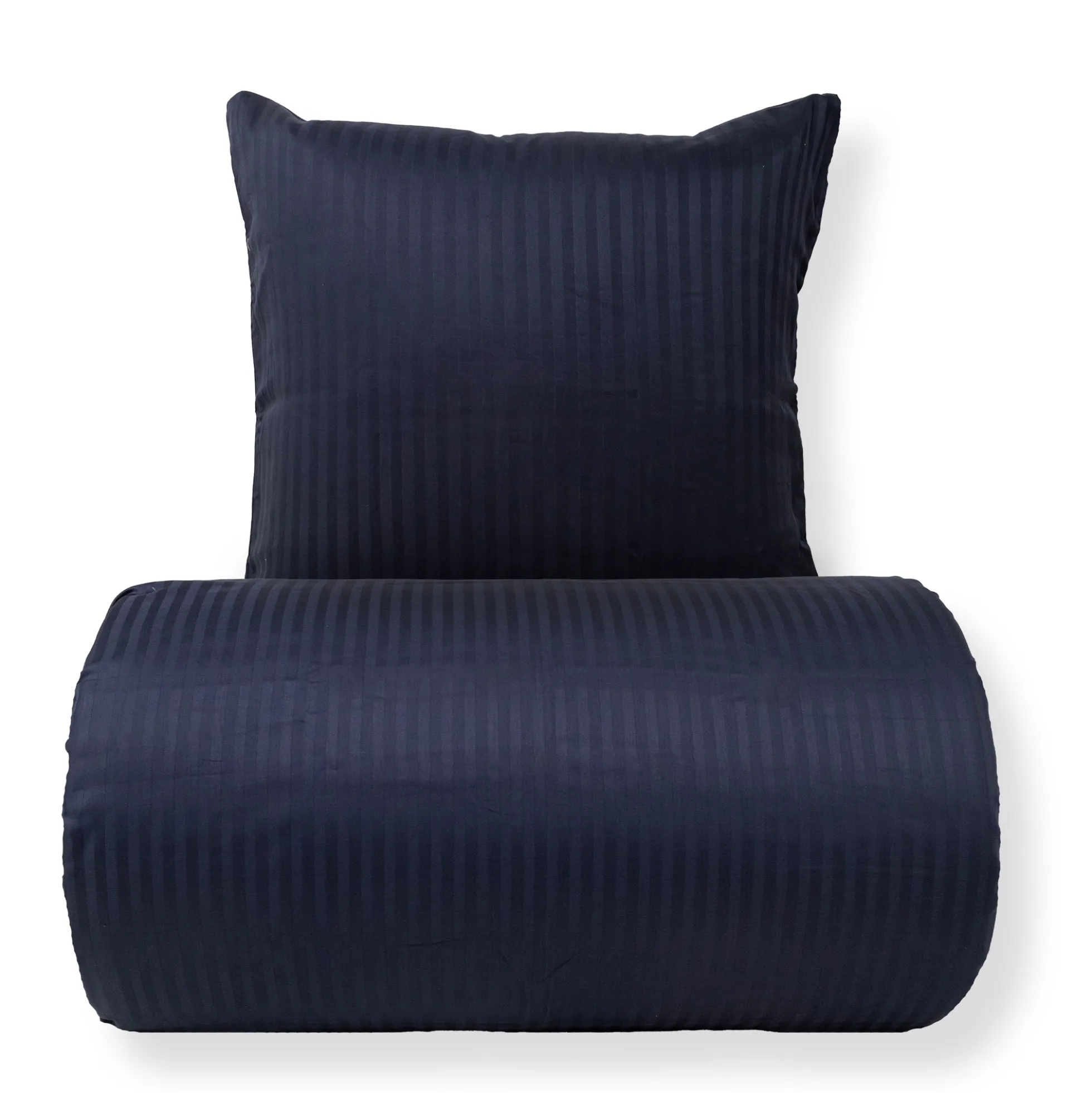 Sengetøj 150x210 cm - 100% bomuldssatin - Klassisk mørkeblå striber