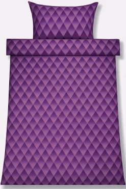 Sengetøj 140x200 cm - 100% bomuldssatin - Lilla 3D harlekinmønster