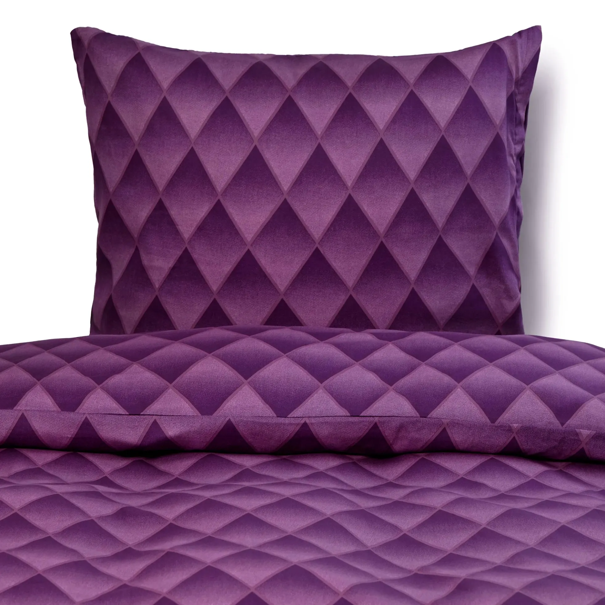 Sengetøj 140x200 cm - 100% bomuldssatin - Lilla 3D harlekinmønster