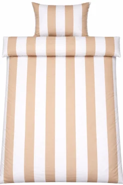 Sengetøj 140x200 cm - 100% bomuldssatin - Nordic Stripe - Brede naturfarvet striber