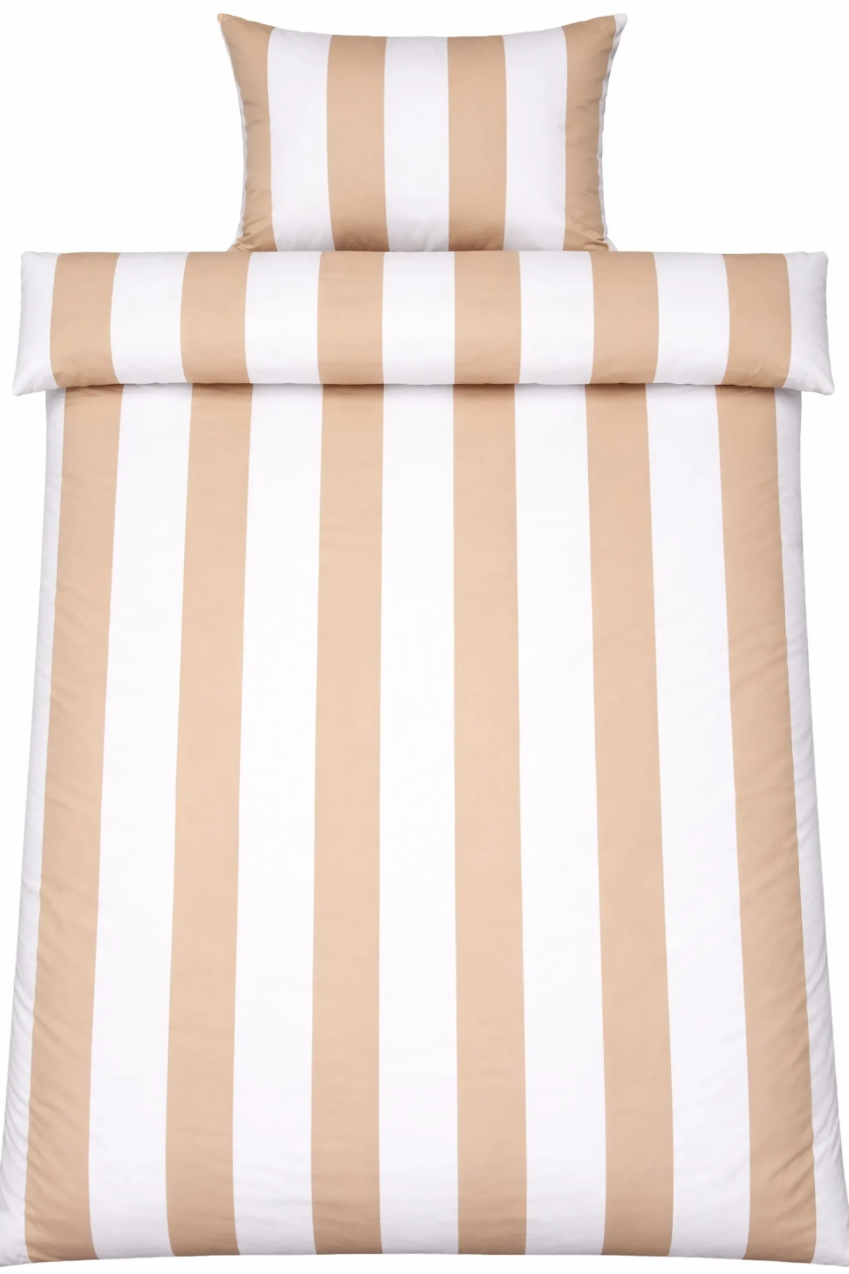Sengetøj 140x200 cm - 100% bomuldssatin - Nordic Stripe - Brede naturfarvet striber