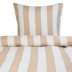 Sengetøj 140x200 cm - 100% bomuldssatin - Nordic Stripe - Brede naturfarvet striber