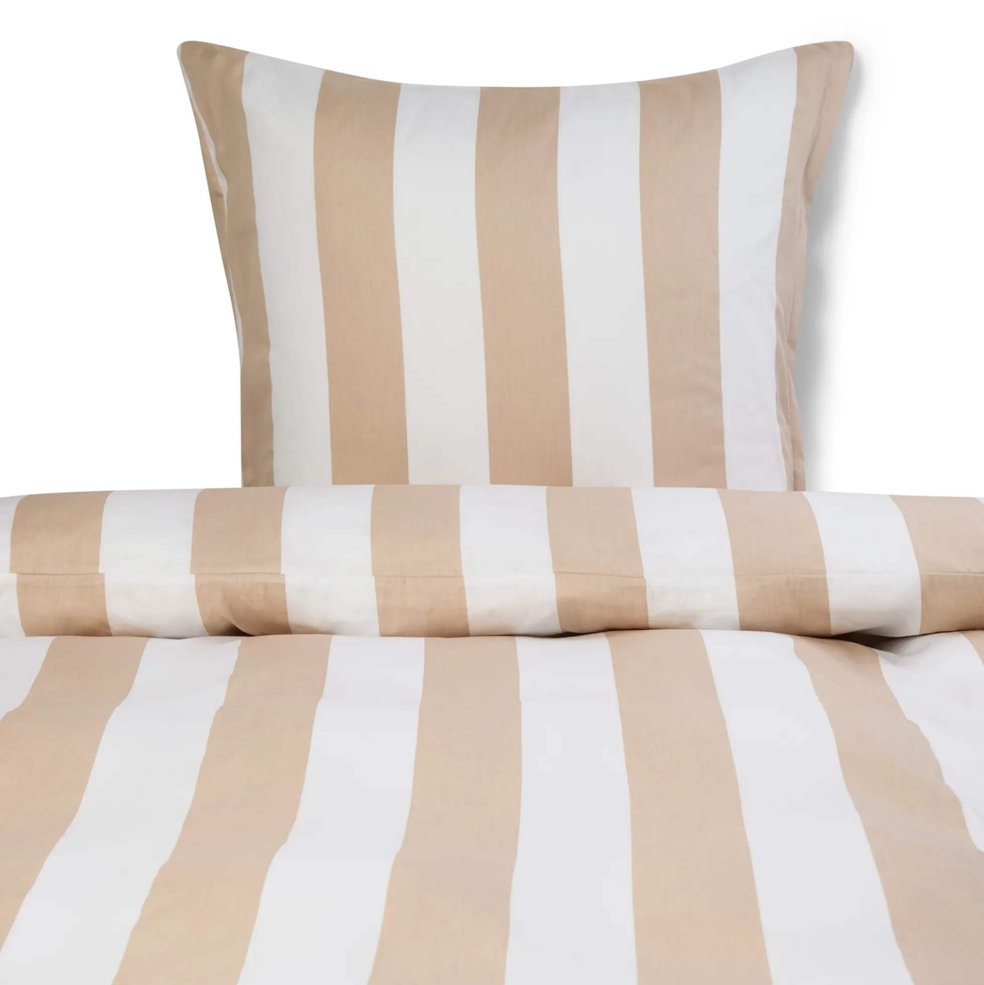 Sengetøj 140x200 cm - 100% bomuldssatin - Nordic Stripe - Brede naturfarvet striber