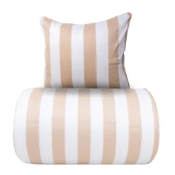 Sengetøj 140x200 cm - 100% bomuldssatin - Nordic Stripe - Brede naturfarvet striber