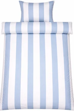 Sengetøj 140x200 cm - 100% bomuldssatin - Nordic Stripe - Brede lyseblå striber