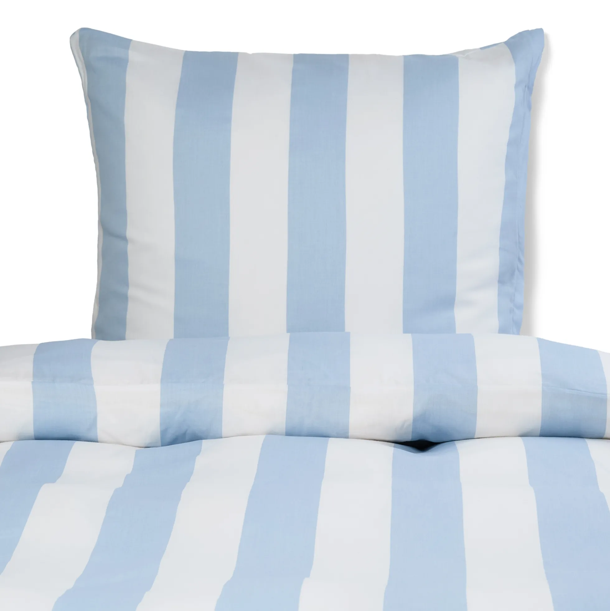 Sengetøj 140x200 cm - 100% bomuldssatin - Nordic Stripe - Brede lyseblå striber