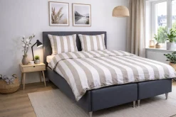 Sengetøj 140x200 cm - 100% bomuldssatin - Nordic Stripe - Brede grå striber