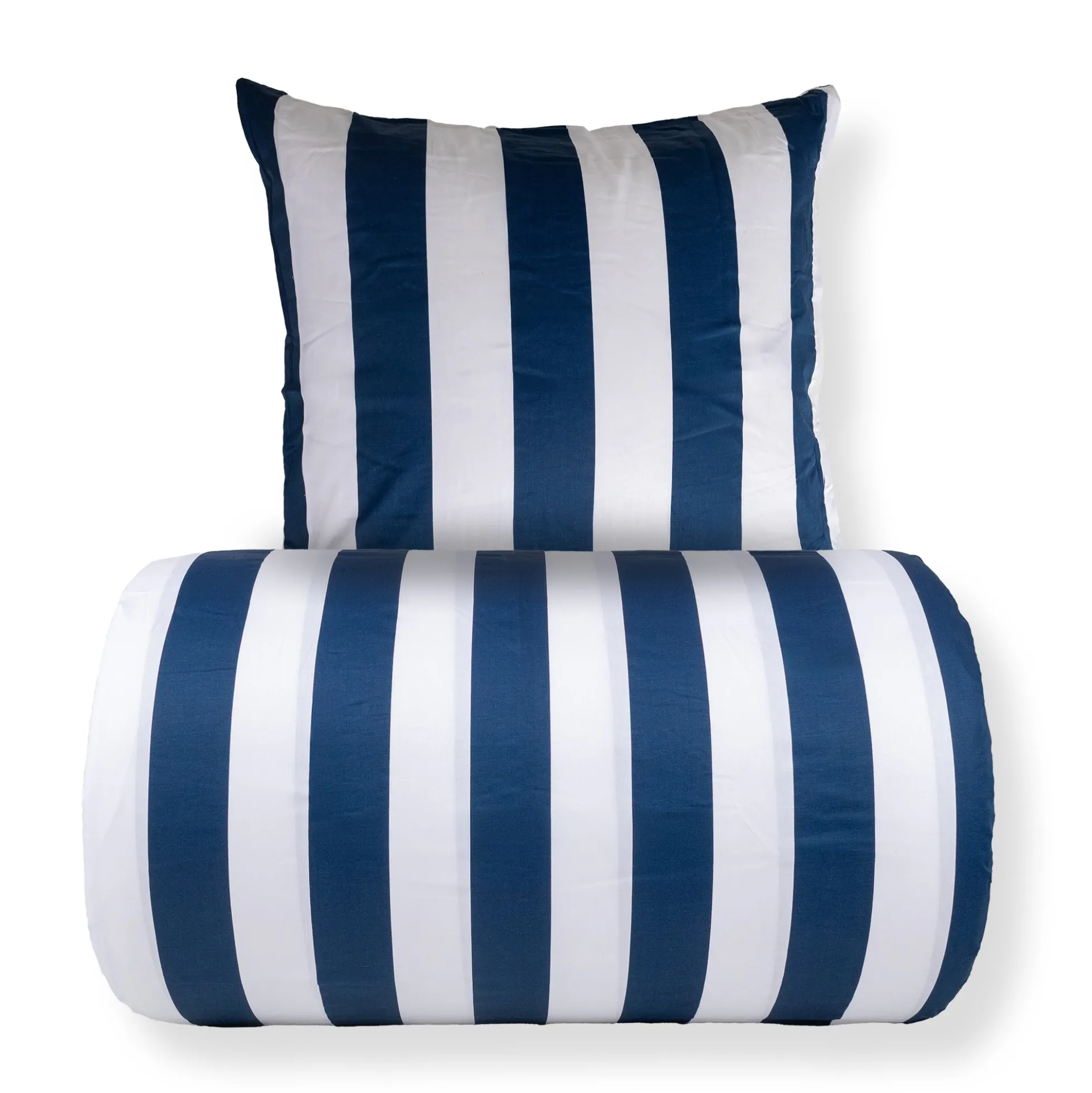 Sengetøj 140x200 cm - 100% bomuldssatin - Nordic Stripe - Brede blå striber