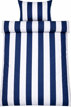 Sengetøj 140x200 cm - 100% bomuldssatin - Nordic Stripe - Brede blå striber