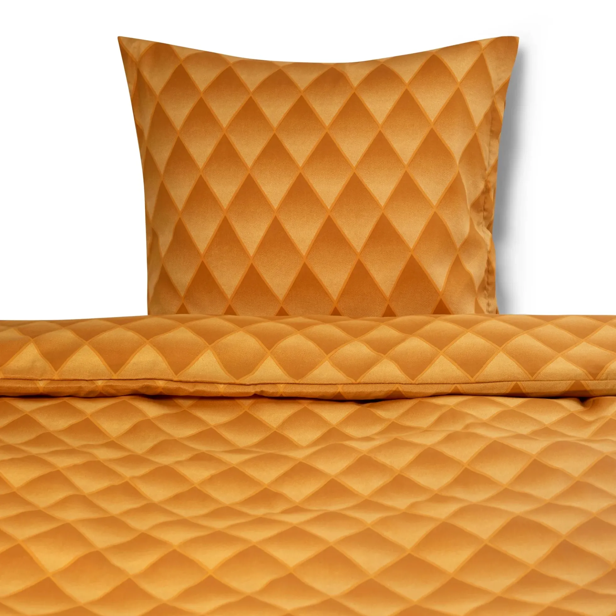 Sengetøj 140x200 cm - 100% bomuldssatin - Orange 3D harlekinmønster