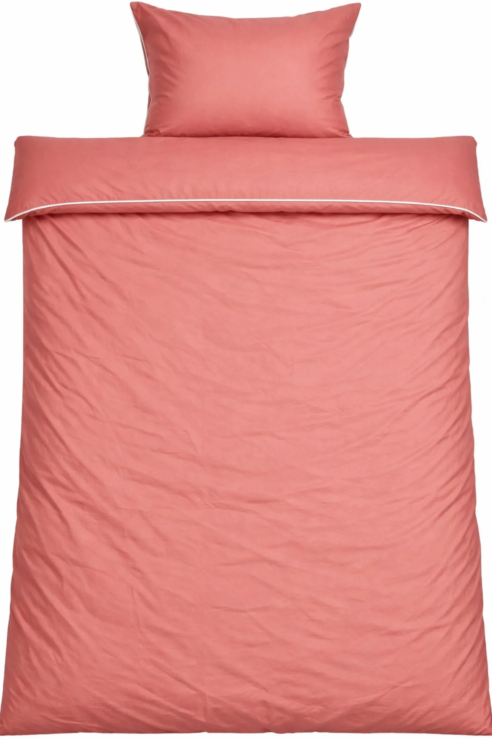 Sengetøj 140x220 cm - 100% bomuldssatin - Rosa med lys rosa pipingkant