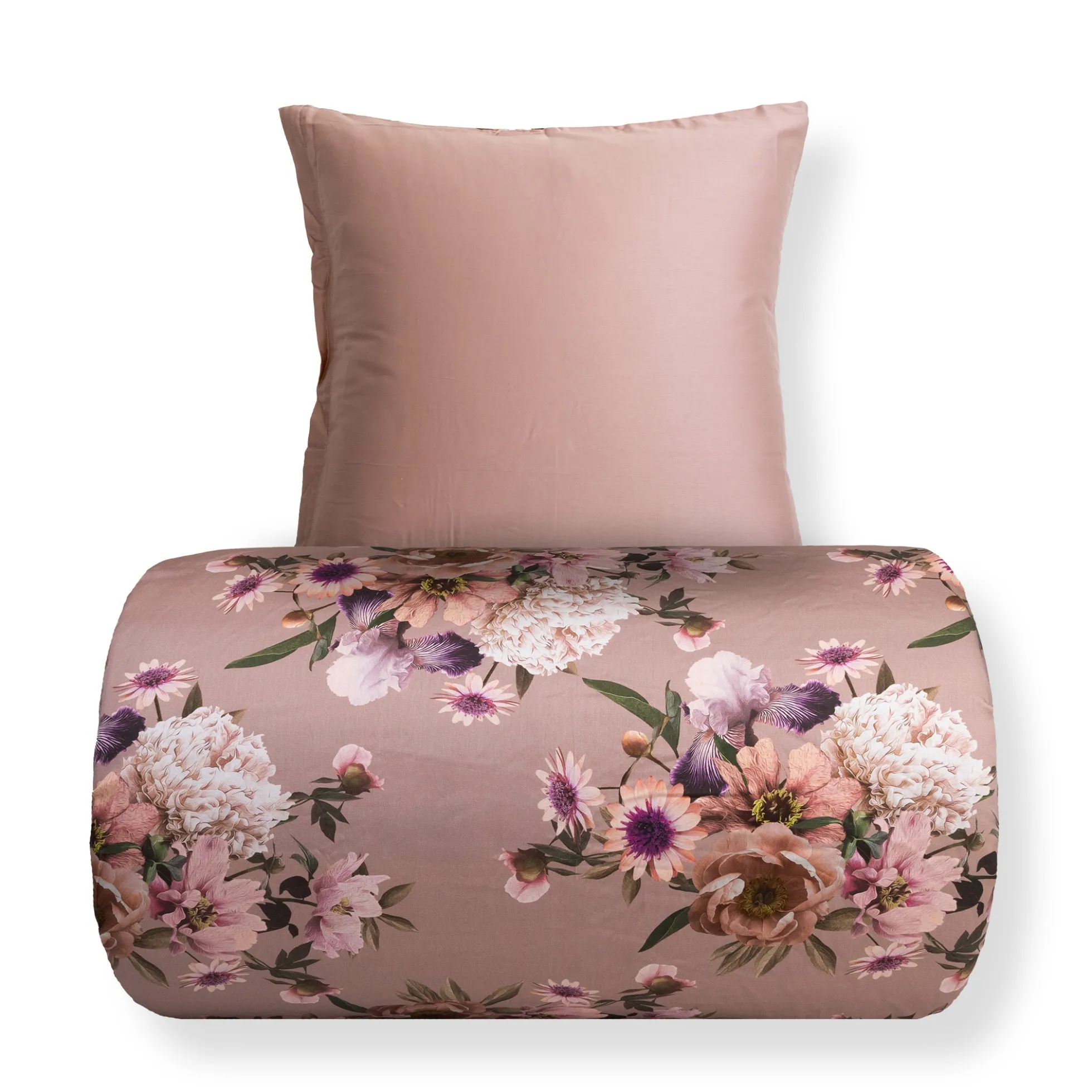 Sengetøj 150x210 cm - Bomuldssatin - Vendbart rosa blomster sengetøj