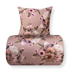 Sengetøj 150x210 cm - Bomuldssatin - Vendbart rosa blomster sengetøj