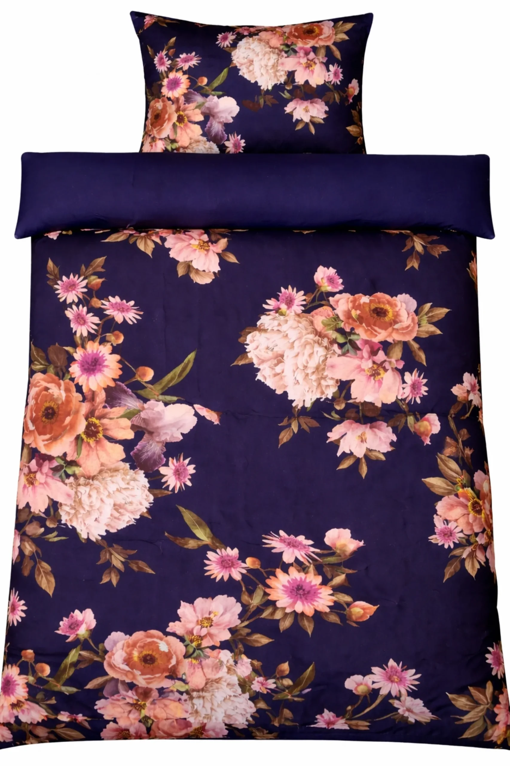 Sengetøj 150x210 cm - Bomuldssatin - Vendbart rosa blomster sengetøj