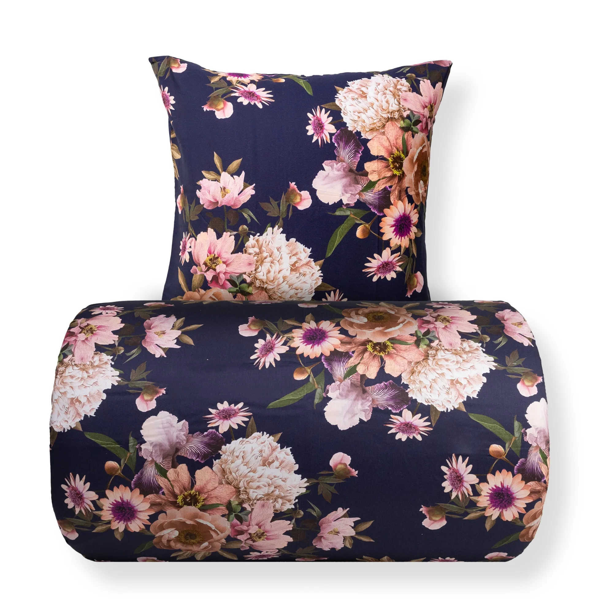 Sengetøj 150x210 cm - Bomuldssatin - Vendbart rosa blomster sengetøj