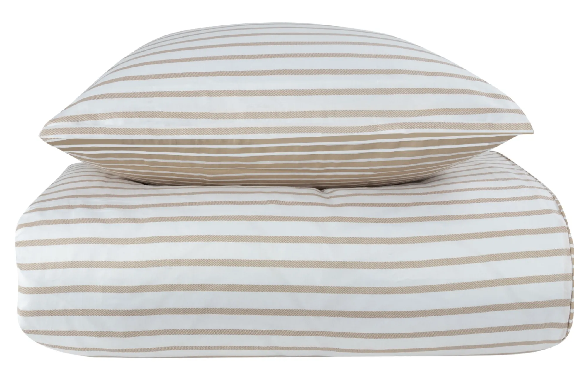 Sengetøj 140x220 cm - 100% bomuldssatin - Vendbart sandfarvet striber