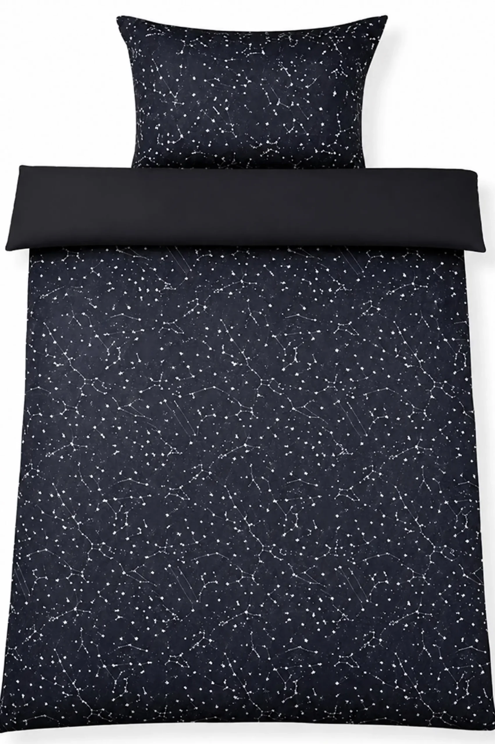Sengetøj 150x210 cm - 100% Bomuld - Zodiac black - Vendbart med stjerner