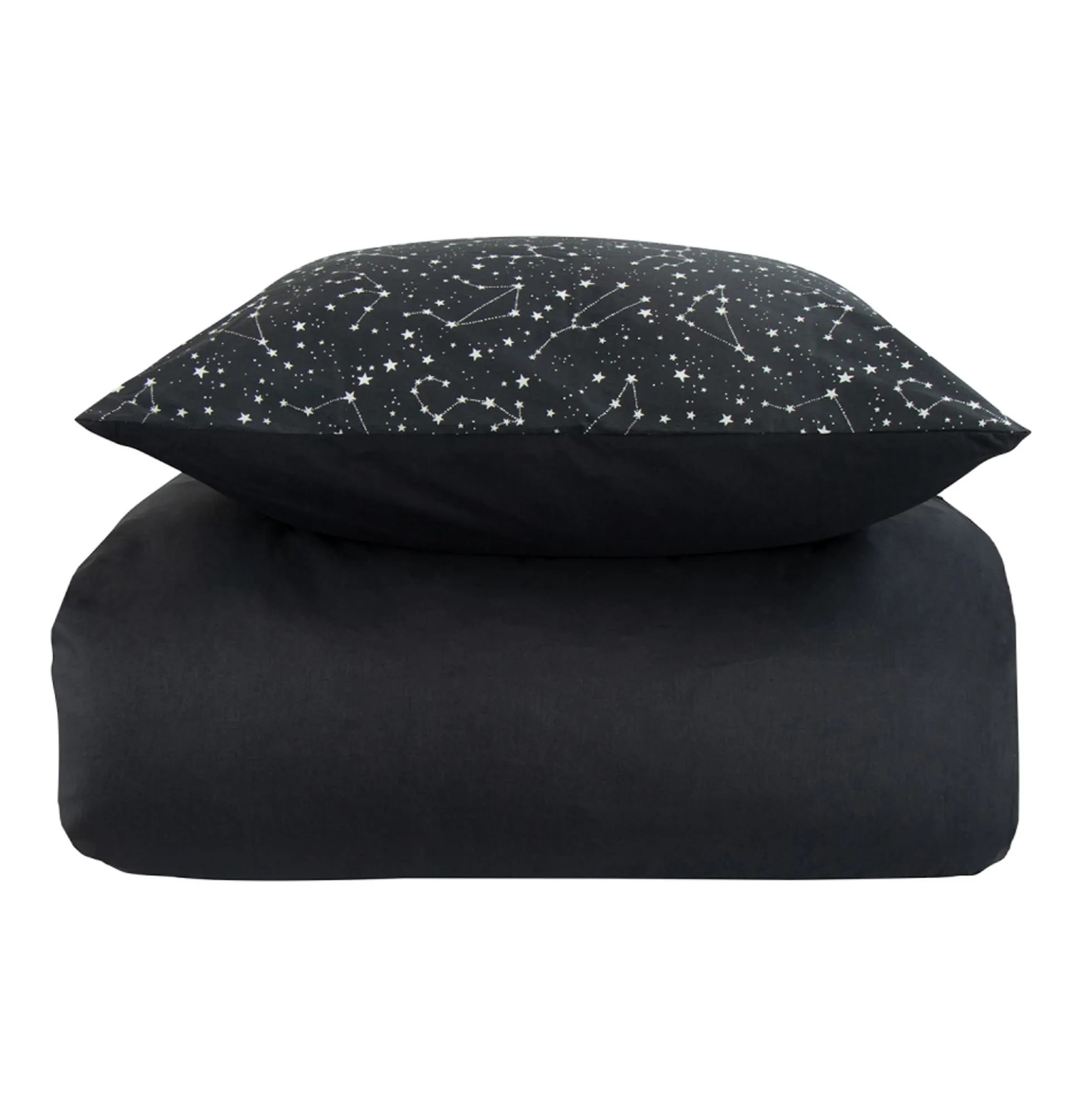 Sengetøj 150x210 cm - 100% Bomuld - Zodiac black - Vendbart med stjerner