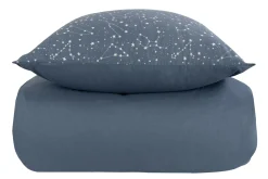 Sengetøj 140x200 cm - 100% Bomuld - Zodiac blue - Vendbart med stjerner
