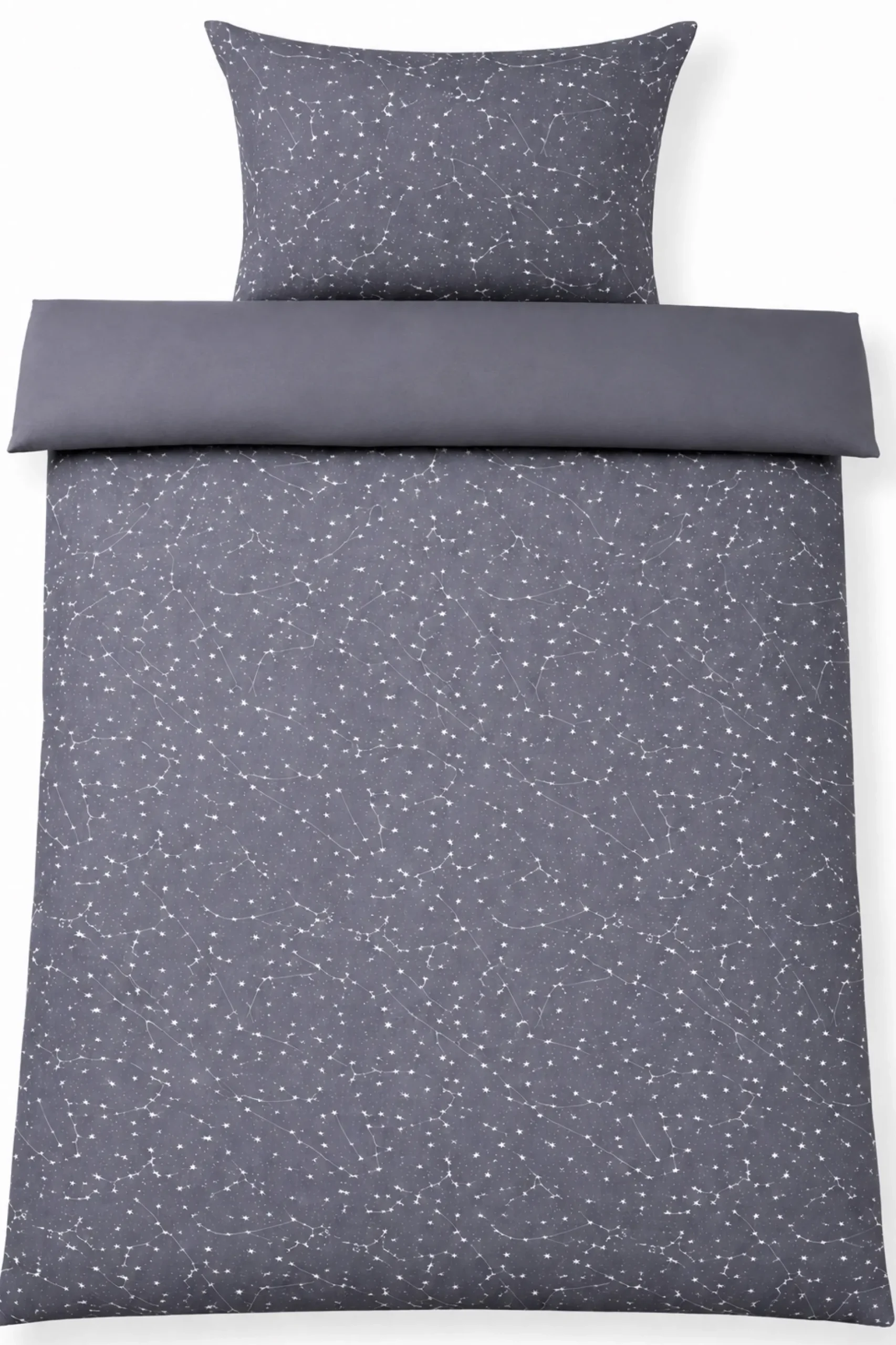 Sengetøj 140x200 cm - 100% Bomuld - Zodiac grey - Vendbart med stjerner