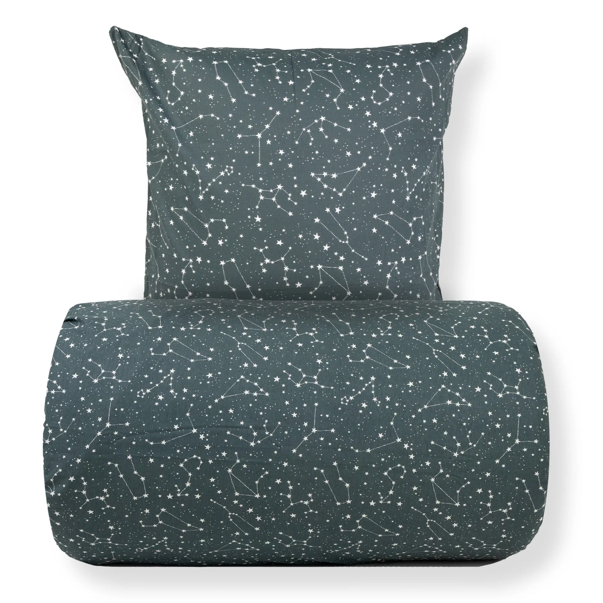 Sengetøj 140x200 cm - 100% Bomuld - Zodiac green - Vendbart med stjerner