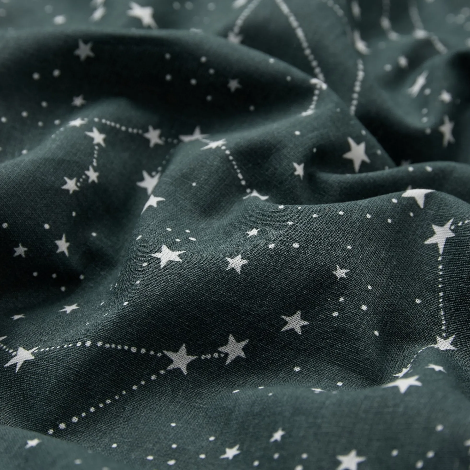 Sengetøj 140x200 cm - 100% Bomuld - Zodiac green - Vendbart med stjerner