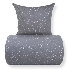 Sengetøj 140x220 cm - 100% Bomuld - Zodiac grey - Vendbart med stjerner