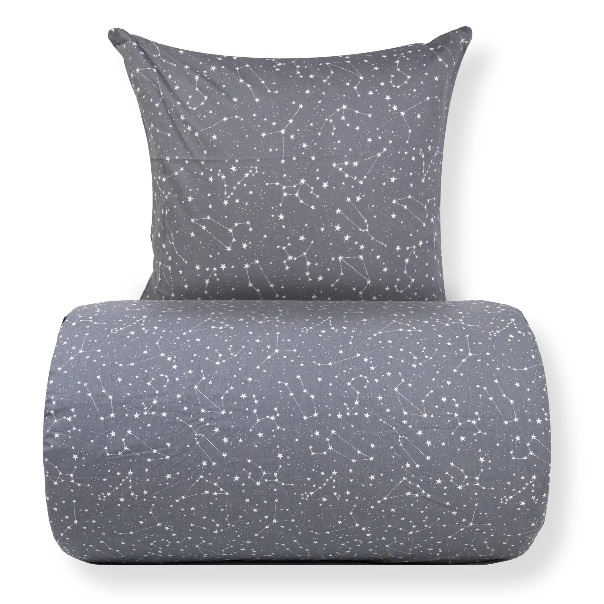 Sengetøj 140x220 cm - 100% Bomuld - Zodiac grey - Vendbart med stjerner
