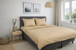Sengetøj 140x200 cm - Egyptisk bomuld - Beige jacquardvævede striber