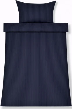 Sengetøj 140x200 cm - Egyptisk bomuld - Mærkeblå jacquardvævede striber