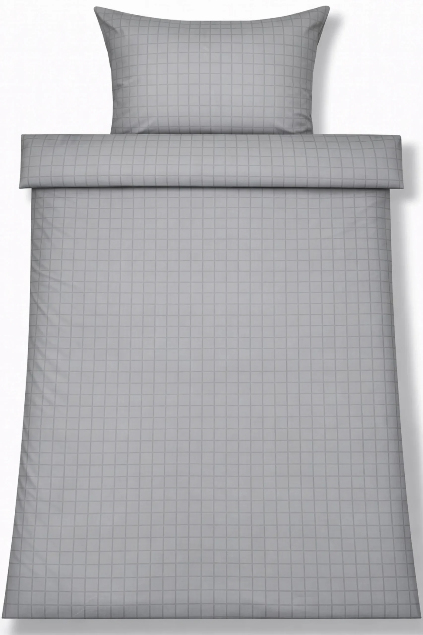 Sengetøj 140x220 cm - GOTS certificeret økologisk bomuldssatin - Grå jacquardvævede tern