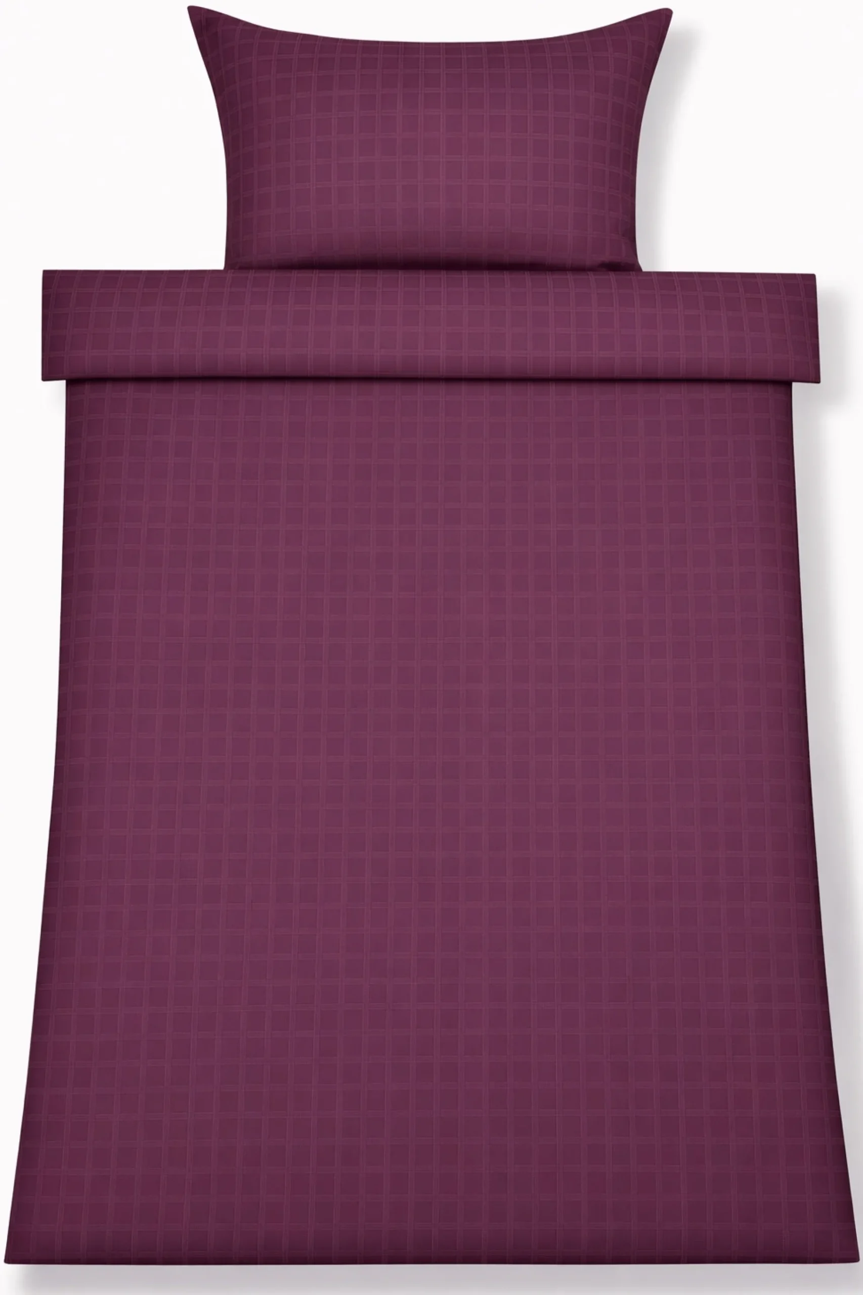 Sengetøj 140x220 cm - GOTS certificeret økologisk bomuldssatin - Blomme farvet jacquardvævede tern