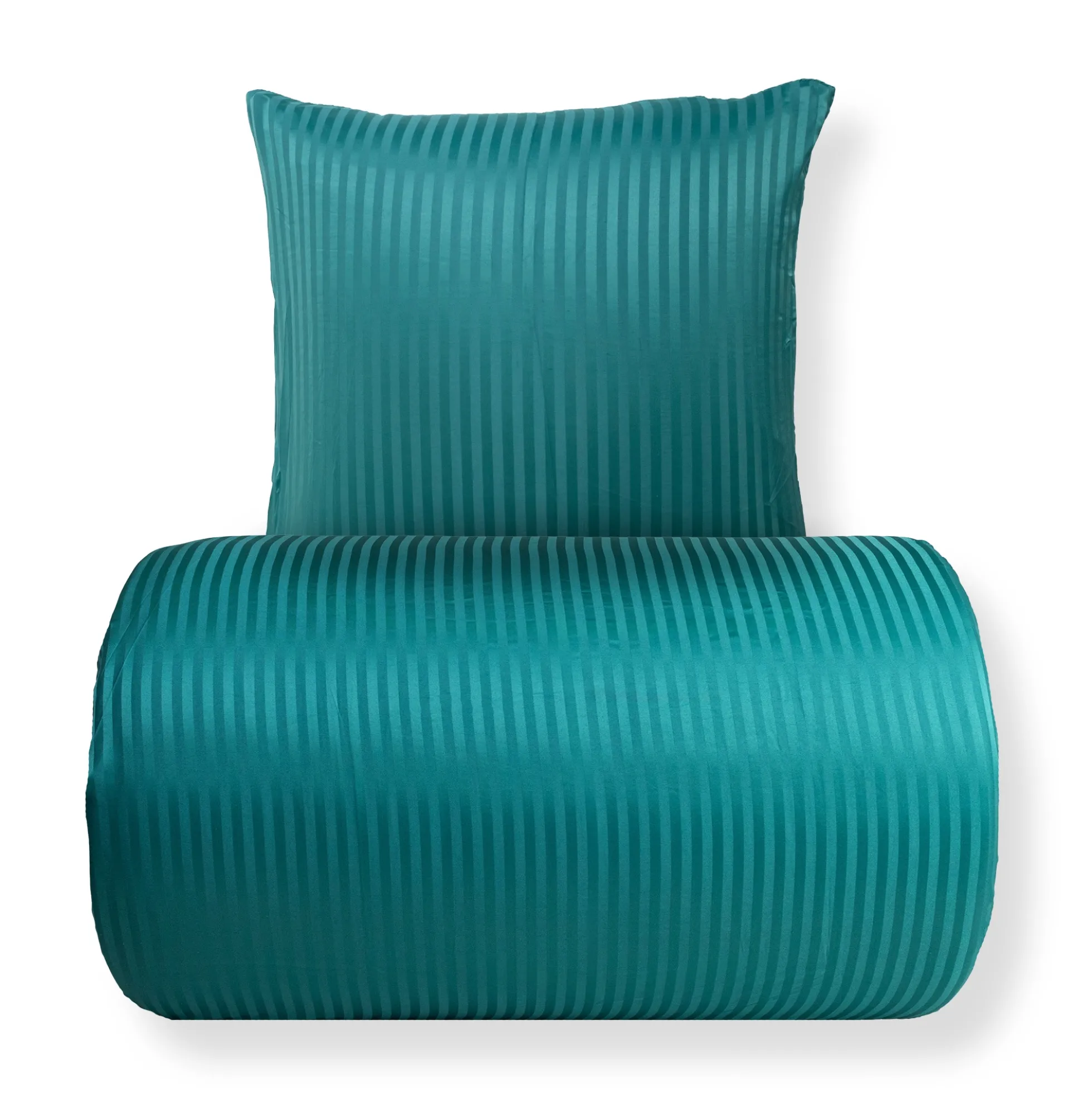 Sengetøj 150x210 cm - Microfiber - Ensfarvet med petrol farvet striber