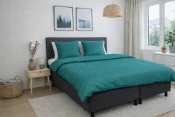 Sengetøj 150x210 cm - Microfiber - Ensfarvet med petrol farvet striber