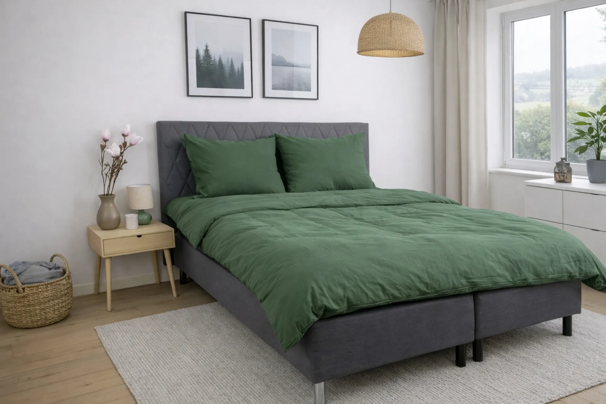 Sengetøj 140x220 cm - Microfiber - Ensfarvet mørkegrøn