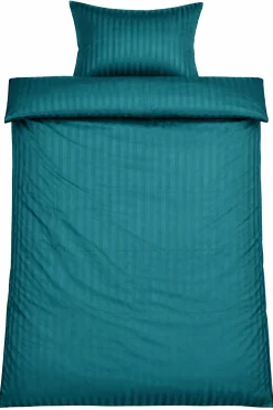 Sengetøj 140x220 cm - Microfiber - Ensfarvet med petrol farvet striber
