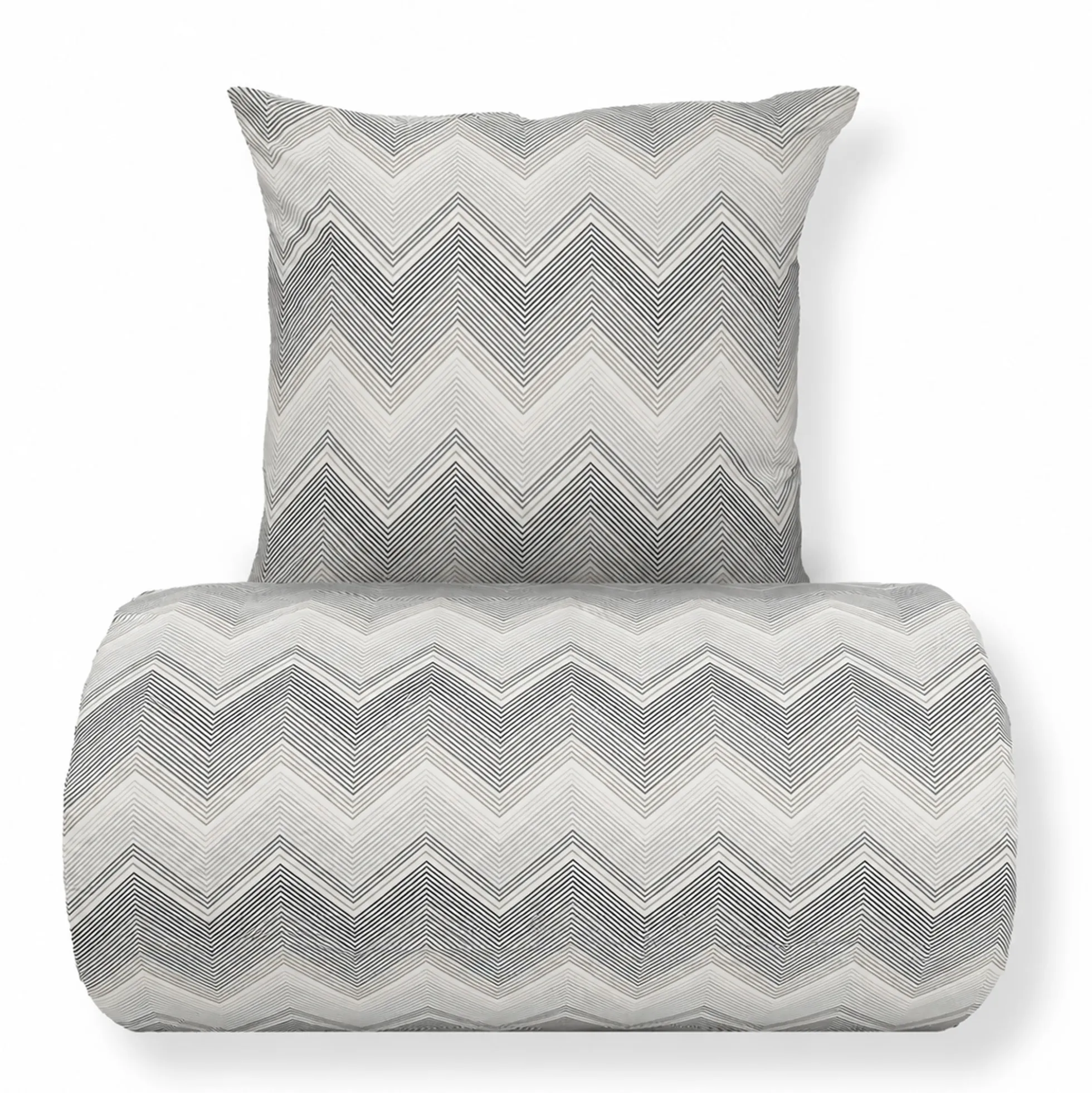 Sengetøj 140x220 cm - Microfiber - Gråt zig zag mønster