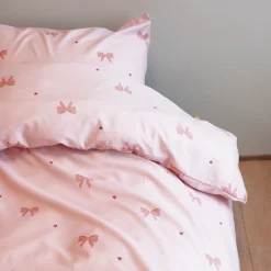 Sengetøj 140x200 cm - Microfiber - Lyserødt sløjfe print