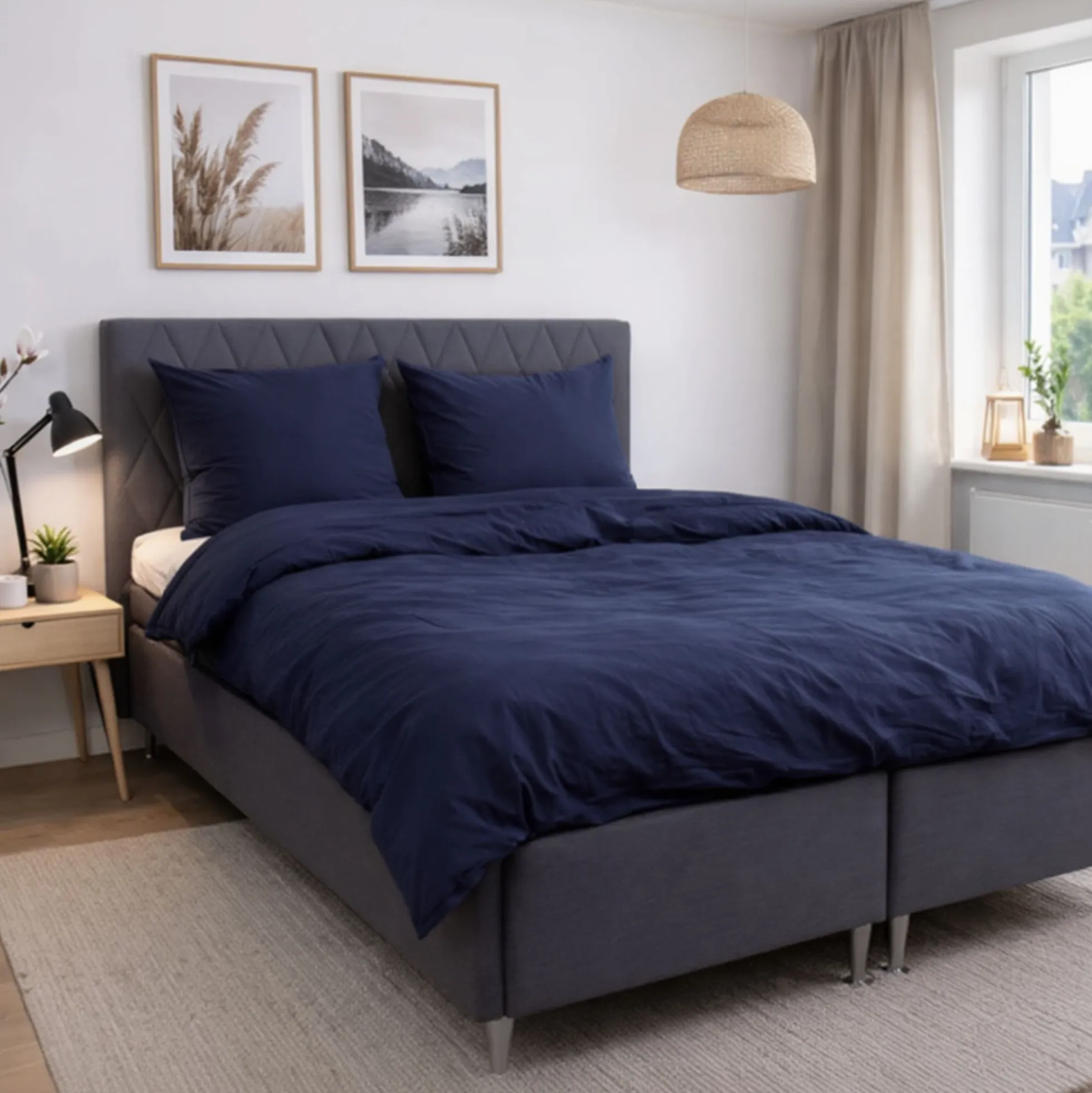 Sengetøj 140x220 cm - Stonewashed - Firm deep blue
