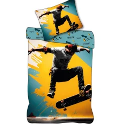 Skater sengetøj - 100% bomuld - Børnesengetøj 140x200 cm - Gul og blå