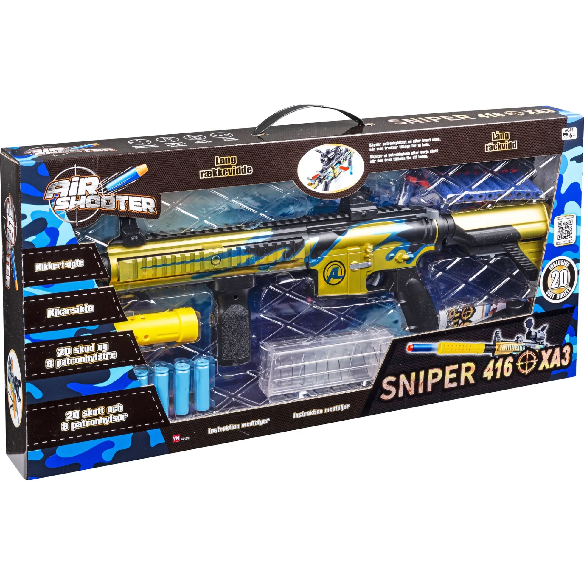 Sniper 416 XA3 softbullet-gevær med kikkert - 20 skumpile - 74 cm