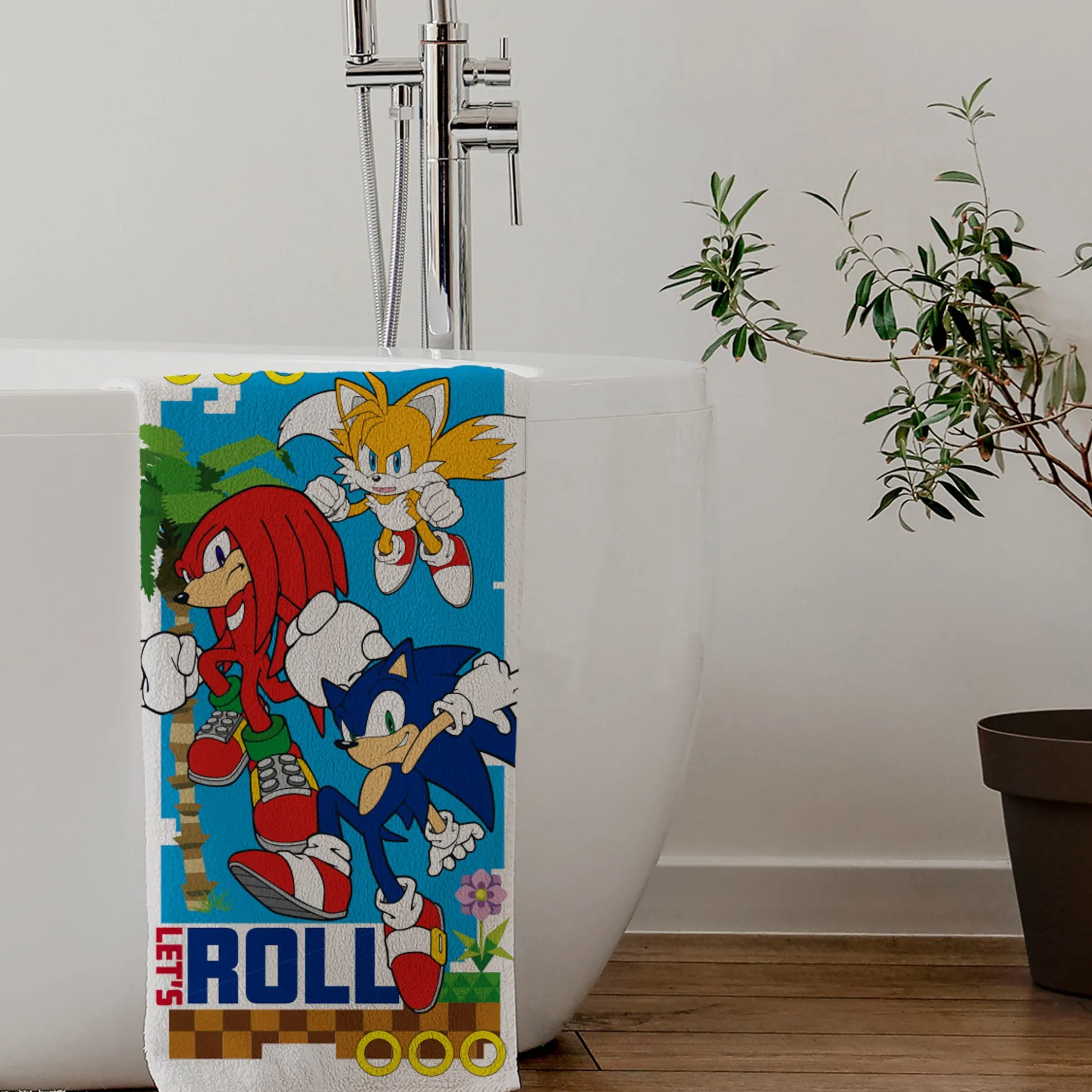 Sonic håndklæde - 70x140 cm - 100% bomuld - Blødt badehåndklæde med Sonic The Hedgehog