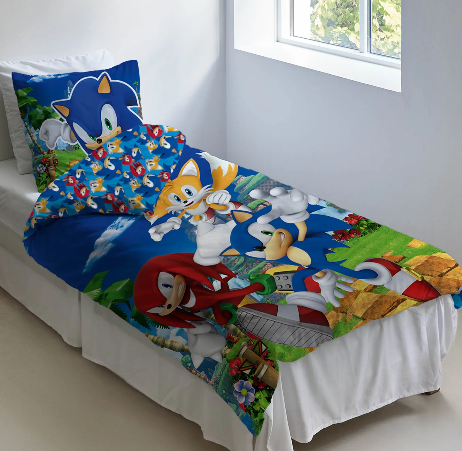 Sonic sengetøj - 100% bomuld - Børnesengetøj 140x200 cm - Sonic The Hedgehog og vennerne