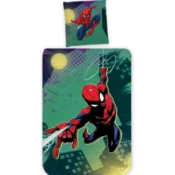 Spiderman sengetøj - 100% bomuld - Junior sengetøj 100x140 cm - Grøn