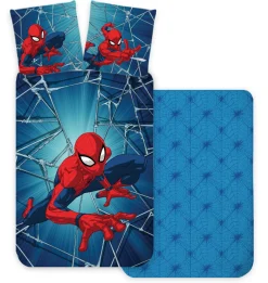 Spiderman sengetøj - 100% bomuld - Junior sengetøj 100x140 cm - Bagside med spindelvæv