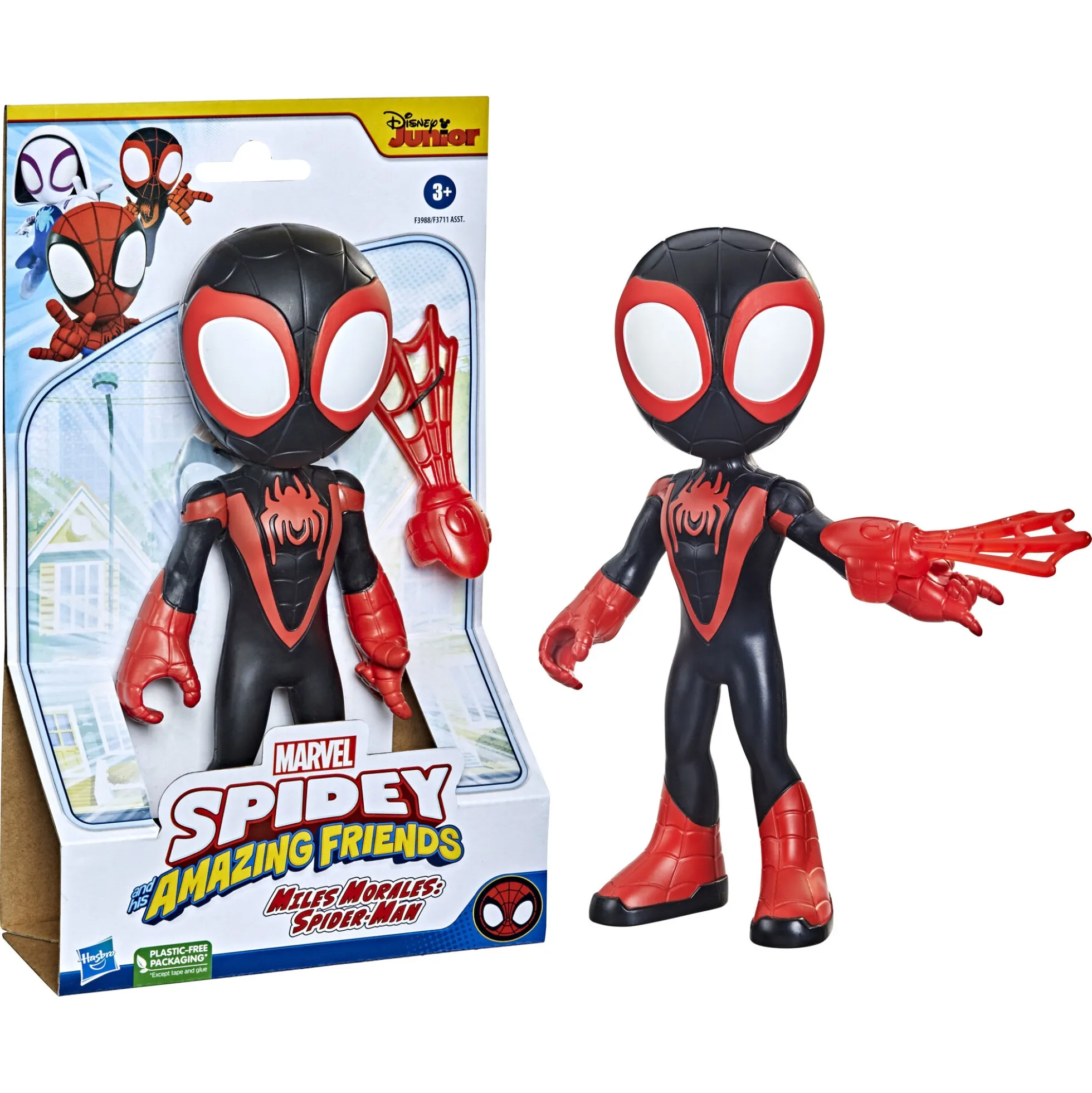 Spidey Supersized Miles "Spin" Morales figur med net – 22,5 cm
