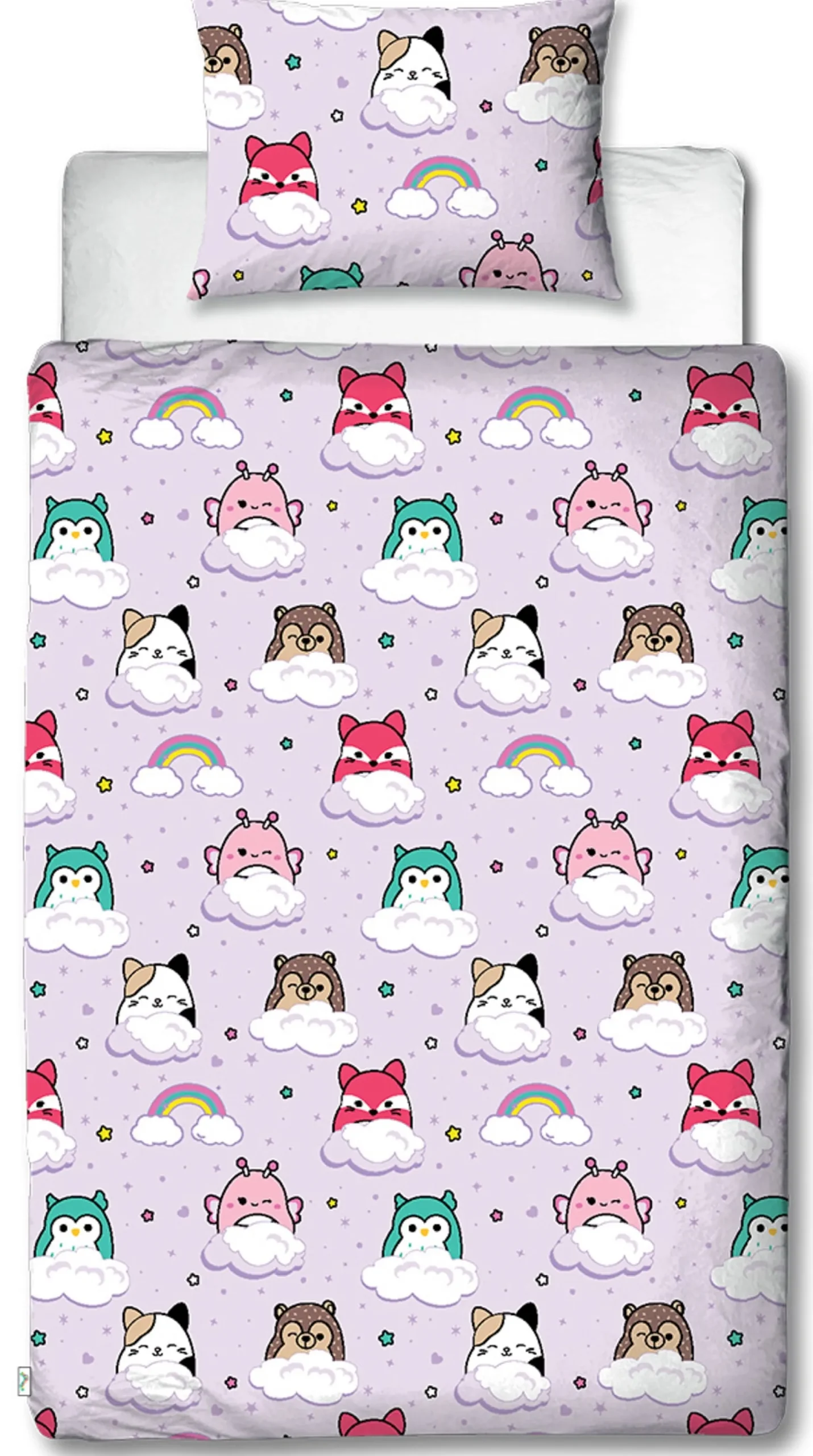 Squishmallows sengetøj - 150x210 cm - Squishmallows 2 i 1 sengesæt - 100% bomuld