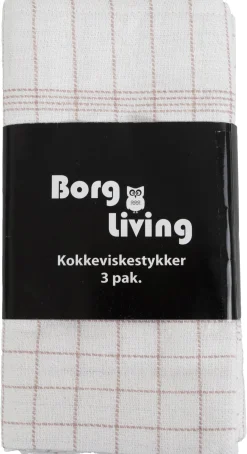 3 stk. Kokkeviskestykker - 50x100 cm Hvide viskestykker med rosa tern