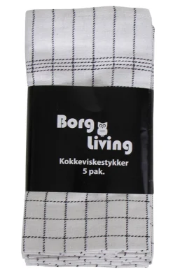 5 Stk. Kokkeviskestykker - 50x100 cm hvide viskestykker med sorte tern